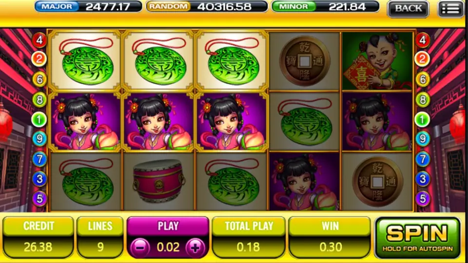 God of Wealth win with three girl symbols across the middle row and a total win of 0.30