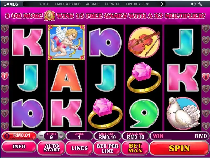 True Love with a banner above the reels reading 3 or more wins 15 free games with a x3 multiplier