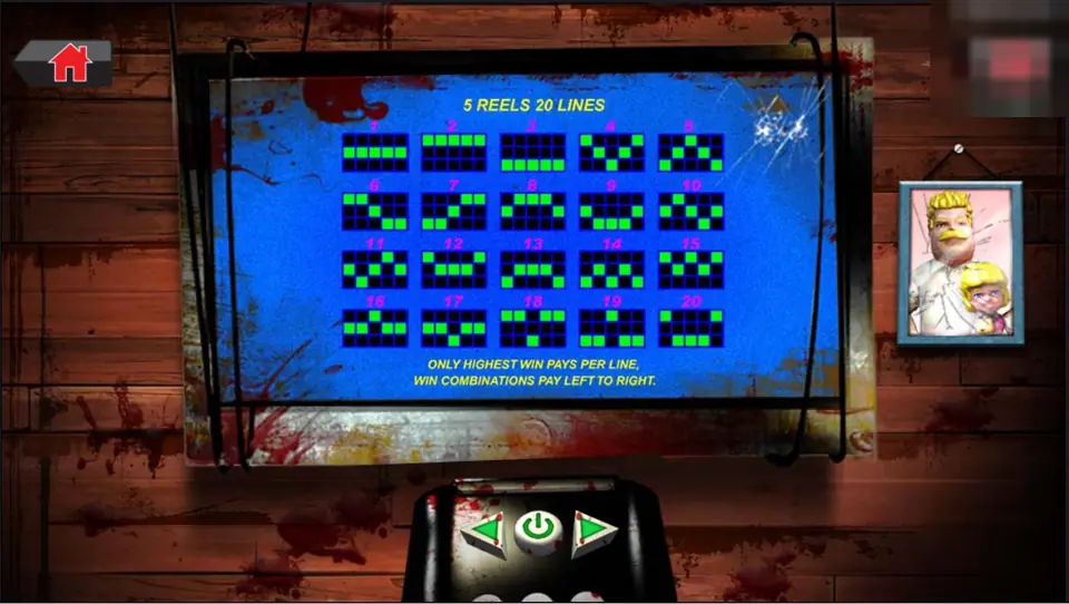 The 20 line patterns of Father vs Zombies drawn as small grids on a blackboard inside a wooden room