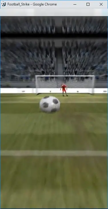 Football Strike kick in motion with a football flying towards a goal and a small goalkeeper in the distance